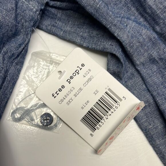 Free People Linen V-Neck Collar Long Sleeve Mini Dress w/ Pockets- Size XS - Picture 15 of 16